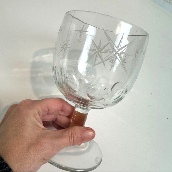 4 Vintage MCM Atomic Etched Starburst Clear Glass Goblets Set - Picture 3 of 5